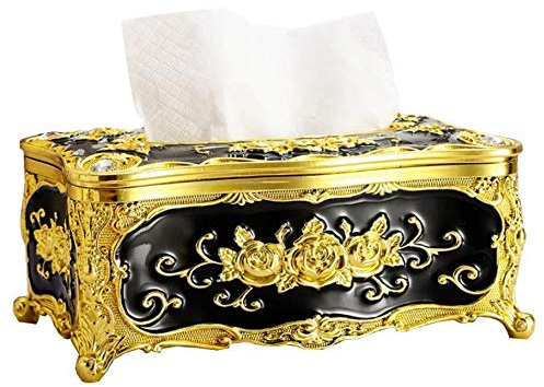 Toruiwa. Kosmetiktücher-Box,Tissue Box,Taschentuchbox,Luxuriöser Europäischer Stil,für Büro/Auto/Badezimmer/Hause (E-Gold+Schwarz)
