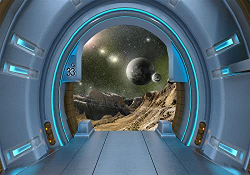 Fototapete 3D Effekt Vliestapete Tapeten Raumschiff Planet Sternenhimmel Science-Fiction Fototapete Wandtapete Wallpaper Wandbilder 300x210cm