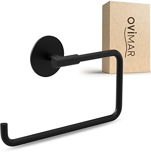ovimar Handtuchring Hopen | rechteckig | schwarz | ohne Bohren | modernes Design | Handtuchhalter für das Badezimmer | zum Kleben