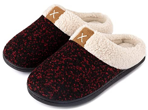 ULTRAIDEAS Ladies' Cozy Memory Foam Slippers Fuzzy Wool-Like Plush Fleece Lined House Shoes w/Indoor, Outdoor Anti-Skid Rubber Sole(Ruby Red, 5-6 UK)