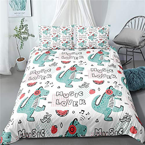 CHAOSE-DEB Bettwäsche-Set Little Monster Loves Music Bettbezug Komfortabel Junge Mädchen 3 Stück Weiß Schwarz Bettwäsche-Set 50x75cm Kissenbezug Mikrofaser (Monster 05,135 x 200 cm)