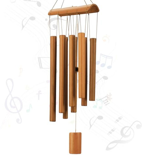 VIREKM Carillon éolien pour extérieur, carillon éolien de condoléances en bambou avec sons naturels, cadeaux pour maman, décorations intérieures et extérieures pour patio, porche, jardin et