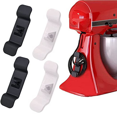 NNDpt 4 Pcs Cord Organiser for Kitchen Appliances, Self Adhesive Cable Cord Winder Cord Wrapper Cord Holder Cord Organizer for Mixer, Blender, Coffee Maker, etc (Black & White)