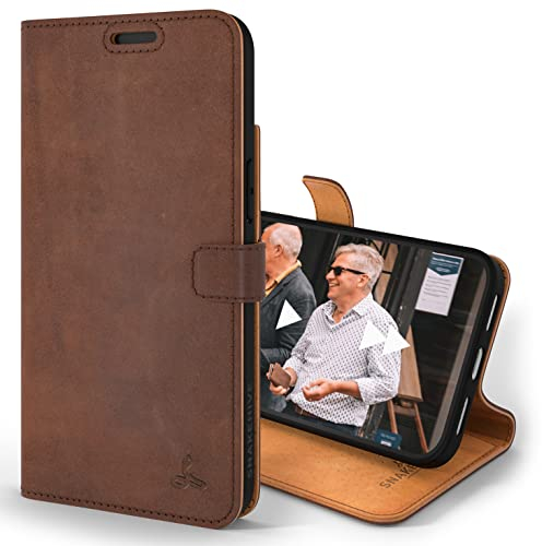 Snakehive Leather Wallet for iPhone 14 | Genuine Leather Wallet Phone Case with Card Holder | Flip Folio Case/Cover with Stand | Compatible with iPhone 14 | (Brown)