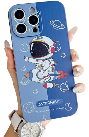 Yonds Queen Kompatibel mit iPhone 14 Hülle, Cartoon Astronauten Weltraumplaneten Mond Design stilvolle Bumper Schutzhülle rutschfest modische Hülle (Blau Planet, iPhone 14)