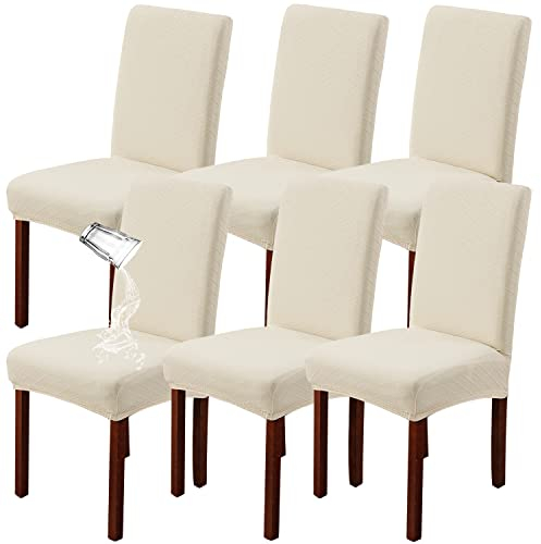 JUNZHE 4/6 Stück Esszimmerstuhlbezug, Moderne Elastische Teleskopstuhl-Schutzhülle, abnehmbare waschbare Küchenstuhl-Sitzbezug (Creme,6 Pieces)