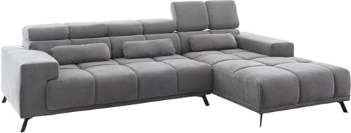DELIFE Couch Ordino Mikrofaser Grau 285x200 Ottomane rechts Relaxfunktion Ecksofa