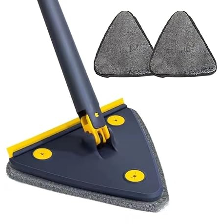 XNSHUN Rotation 360 DegréS RéGlable Balai Nettoyage Triangle avec 2 Chiffons, Fonction D'Essorage Automatique l'eau, Balai Franges pour Mur, Plafond, Fenêtre, Sol, Mur, Poussière De Carrelage (Bleu)