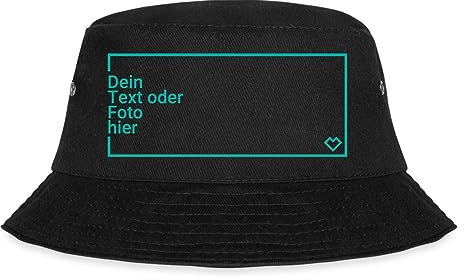 Spreadshirt Fischerhut Selbst Gestalten Mit Foto Und Text | Bucket Hat Personalisiert Fischerhut, L/XL (Caps), Schwarz