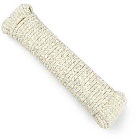 Filo stendibiancheria in cotone naturale, 30 m, 5,5 mm, corda per stendere i vestiti per esterni in cotone intrecciato morbido corda per giardino