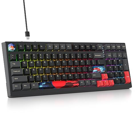 Owpkeenthy Wired 96% Gasket Mounted Mechanical Gaming Keyboard Hot Swappable, 99 Keys Programmable South-Facing RGB Keyboard with Quiet Linear White Switch Cherry Keycaps for Win mac (Night Red)
