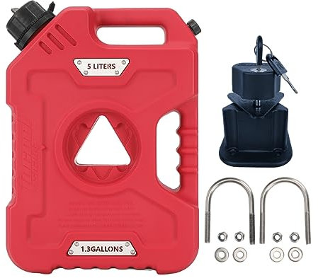 Tucool Racing 5L Portable Fuel Drum Canister Gasoline Container Reserve Plastic Petrol Tank Diesel Storage Can Fit for Motorcycle SUV ATV Cars Boat Offroad (5L Red Tank with Bracket)