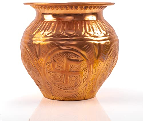 Tarini Gallery Kalash Lota Pooja Pot Vessel for Worship Purpose Essential Article for Temple Home Office Diwali Festival Decoration and Gifting (Copper Lota - 4)