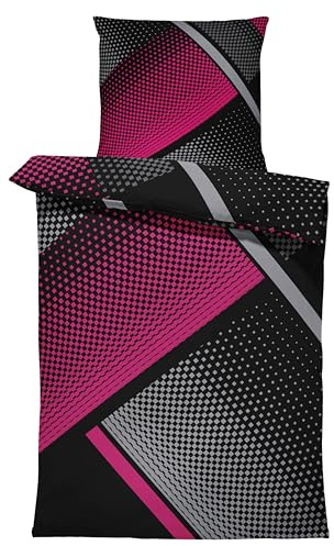 one-home Bettwäsche 135x200 cm Mikrofaser Bettbezug Fotodruck modern weich und kuschelig knitterfrei für Sommer und Winter geeignet, Farbe:Geometrisch Beere, Größe:2 teilig 135x200 cm