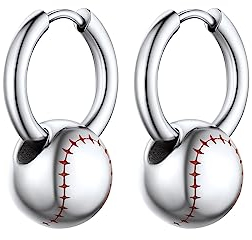Bestyle Ohrringe für Herren mit Baseball Anhänger Creolen Damen Ohrhänger aus Edelstahl Nickelfrei Ohrschmuck als Geschenk zum Geburtstag, Weihnachten, Valentinstag Silber