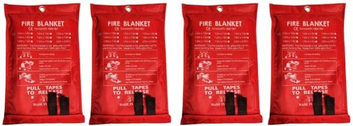 Osmond Notfall-Feuerdecke, Feuerlöschdecke, Feuerlöschdecke für Küche, Grill, Kamin (200 x 200 cm), langlebig, einfach zu bedienen, 4 Stück