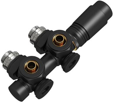 EMKE Multiblock Heizkörper Mittelanschluss, Hahnblock Heizkörper Ventil Eck- und Durchgangsform 50mm, Heizkörperventil mit thermostat für Badheizkörper Schwarz (φ16mm * G1/2, 1 Stück)