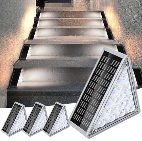 Solarlampen für Außen, Treppenlicht, 13 LEDs Solarleuchten Solar Treppe Lampe, IP68 Wasserdichte Gartenlampen, LED Treppen Beleuchtung für Stufen, Garten, Terrasse, Patio (4 Stück Weißes Licht)
