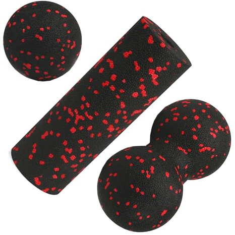 FaszienRolle Set enthält Massageball, Erdnuss-Lacrosse-Ball, Faszien-Roller für Wirbelsäule, Nacken und Rücken Entlastung, Deep Tissue Massage, Release, und Flexibilität (Rot-dreiteiliger Satz)