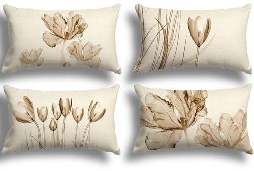 ZWJD Blumen Kissenbezug 30x50 4er Set Outdoor Kissen Dekokissen Leinen Kissenhülle Kissenbezüge Florales Aquarellgemälde Kissenhüllen für Sofa Wohnzimmer Zierkissen 30x50cm