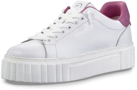Tamaris Damen Sneaker Leder bequem; White/PINK, EU 38