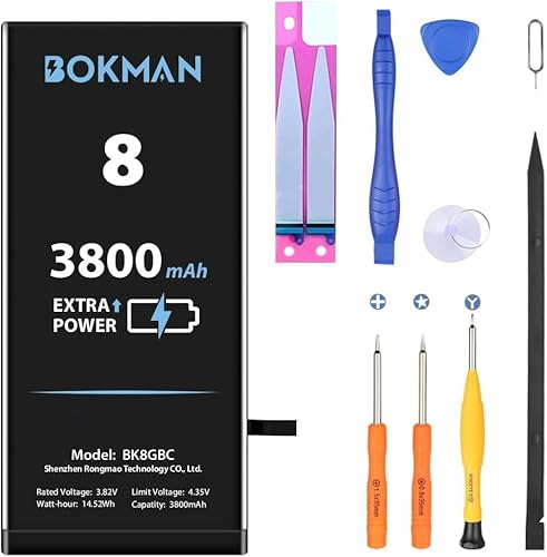 bokman for iPhone 8 Battery Replacement, 3800mAh High Capacity Li-ion Polymer Battery with All Tool Kits and Adhesive Strips