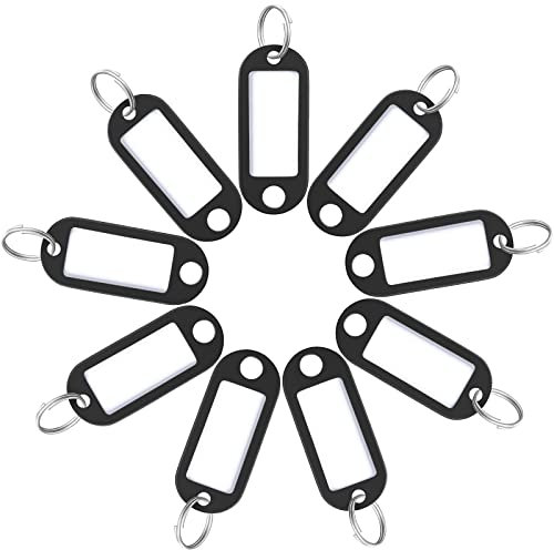 Uniclife 20 PCS Plastic Key Fobs with Split Rings & Extra Paper Labels ID Tags Black