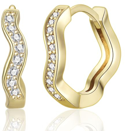 PDTU Ohrringe Gold, Creolen Silber 925 mit Zirkonia Goldene Ohrringe 8mm Klein Huggie Hypoallergen