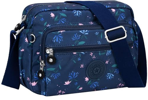 NEWIROVE Sacs Bandoulière Femme Sacoche Femme Bandoulière Décontracté Moyen Sac à Bandoulière Sac Besace Femme Bandoulieres Léger Pour Le Shopping, Le Travail et Les Voyages,Blau Geblümt