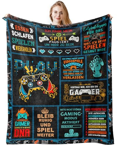 Jinmaple Zocker Geschenk Gamer Geschenk, Bruder Geschenk, Geschenke für Gamer/Zocker/Bruder, Bruder Geschenk, Gaming/Gamer Deko, Coole Sachen/Geschenke, Teenager, Gameboy Decke 150x130CM