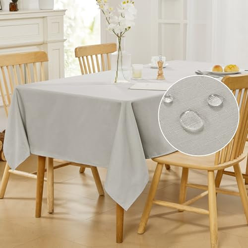 Deconovo Water Resistant Table Cloth Wipe Clean, Rectangle Table Cloth for Home, 55x79in(140x200cm), Linen