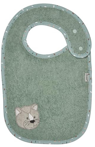 Sterntaler Lätzchen Katze Lilly - Baby Lätzchen mit niedlicher Applikation, aus saugfähiger Baumwolle - Lätzchen mit Druckknopfverschluss, steingrün