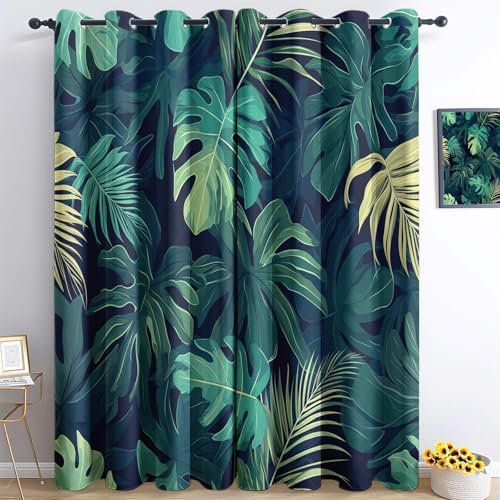 CozyRest Rideau Occultant Tropicale Bambou Tortue Feuilles De Palmier - Rideaux à œillets Thermiques Isolants Anti Froid Imprimé pour Salon Fenetre, Intérieurs à Oeillets, 70 x 160 cm