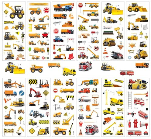 24 Blätter 3D Aufkleber für Kinder, Puffy Auto Bagger Sticker, Cartoons Fahrzeuge 3D Aufkleber, 3D Baustellenfahrzeug Stickers Set, Fahrzeug Bagger Belohnungssticker, Kinder Party Mitgebsel