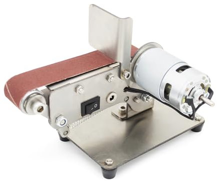Desktop Schleifmaschi 7 Gänge Mini Elektrische Bandschleifer Poliermaschine 300W,Eingebautes Doppellager, rutschfest und staubdicht.,Arbeitstisch kann den Winkel frei einstellen