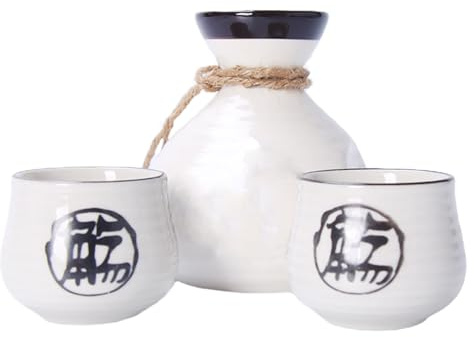 Amosfun Japanisches Sake Set Keramik mit 1 Pot und 2 Tassen Traditionell Japanischer Weinbecher Set für Zuhause Bar Restaurant Sake Zubehör Schwarz Keramische Trinkbecher Geschenk