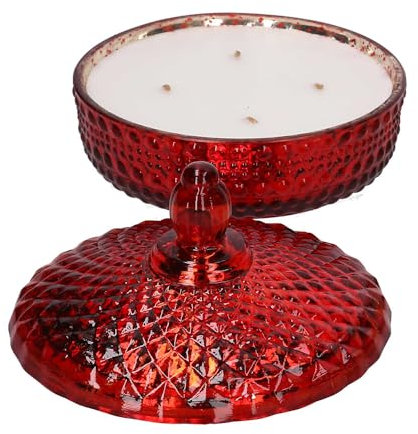 Candela Profumata Vaso Piatto Rosso Vetro Decorazione Addobbi Natale