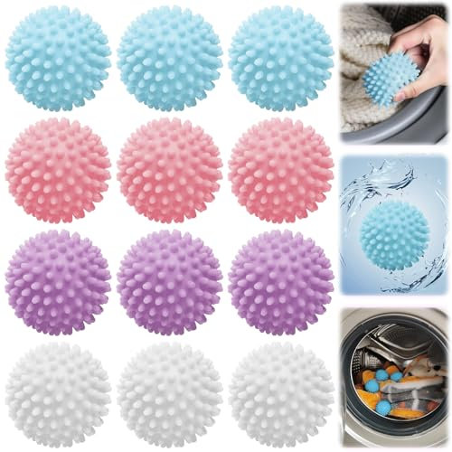 YOUNGSAY 12 Pezzi Palline per Asciugatrice, PVC Palline Lavatrice, Anti-Groviglio Palla per Asciugatrice, Riutilizzabili Palline Asciugatrice Antipiega (4 Colori)