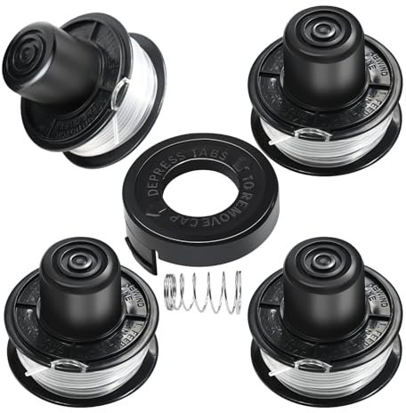 Uchidodo Bobine Fil Coupe Bordure pour Black et Decker Debroussailleuse, 4 Bobine de Fil Debroussailleuse avec Couvercle Et Ressort, Longueur 5.1 m, Diamètre 1,6 mm