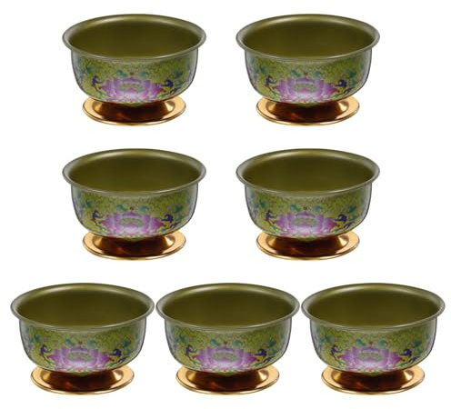 OFFSCH 7pièces Bol Offrande Bouddhiste Alliage Lotus Petit Modèle Coupe Rituelle Pour Eau Sacrée Tasse Compacte Et Légère Pour Offrandes Maison Ou Temple