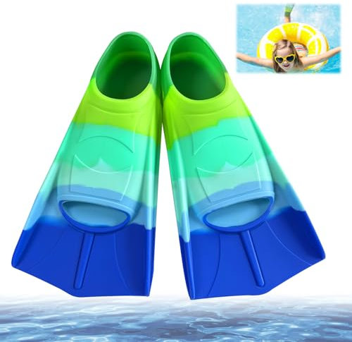 Pinne da nuoto per bambini, pinna corta in silicone, corto per allenamento, per ragazzi e ragazze (mix di colori oceanici, XXS (27-29))