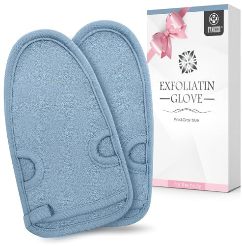 2 Pièces Gant de Exfoliant Gommage,Gant Gommage Corps,Massage Décapant Exfoliant Mitaines,Gant Gommage Corps pour Hommes et Femmes,Mitaines Massage pour Douche(Gris)