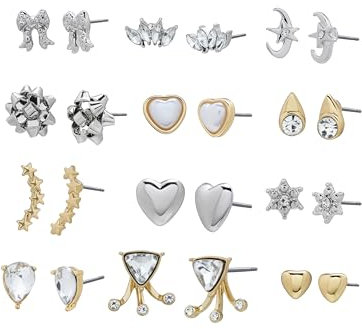 Steve Madden Ohrring-Set „Heart & Stone“ für Frauen, stylischer und leichter Schmuck, vergoldet und versilbert, inklusive 12 Ohrringen und Geschenkbox