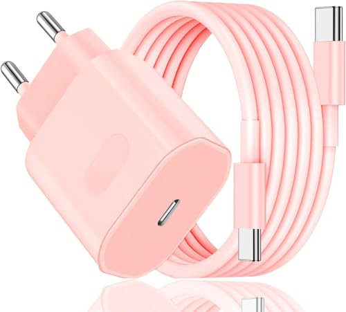 Chargeur Rapide pour iPhone 16/16 Pro/16 Pro Max/16 Plus/15/15 Pro/15 Pro Max/15 Plus/iPad P ro/iPad Air, Prise Adaptateur Secteur Embout USB C 27 W avec Câble USB-C 2M(Rose)