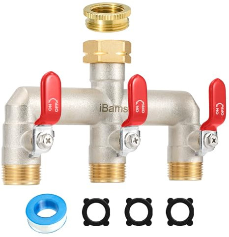Divisore per tubo da giardino in ottone iBamso, divisore per rubinetto esterno a 3 vie ad alto flusso, connettore per rubinetto da 3/4 di pollice, adattatore per tubo a flusso pieno resistente al gelo