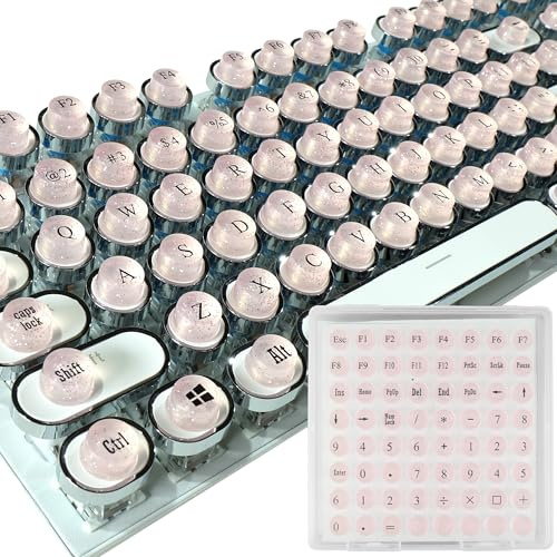 Ivaso Vollständiger Tastaturtasten-Riser für Lange Nägel zum Tippen und Spielen, 128 Stück Selbstklebende symbolische und alphanumerische Silikontasten für Tastaturen und Laptops (Rosa-Zylinder)