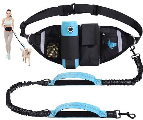 Hands Free Dog Leash, Waist Leash for Dog Walking, Running, Jogging (Blue)