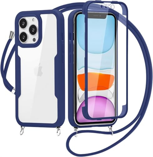 FERLAN Handykette für Redmi Note 9/Redmi 10X 4G Hülle mit Band,Transparent 360 Grad Rundumschutz Schutzhülle mit Integriertem Displayschutz Stoßfest Ultradünn Silikon Handyhülle für Redmi Note 9,Blau