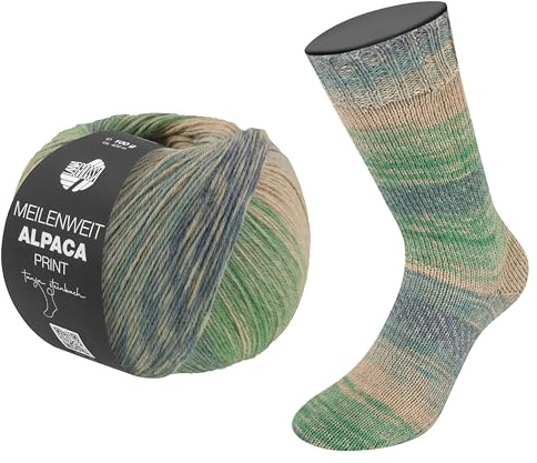 LANA GROSSA Meilenweit 100 Alpaca | Kuschelweiches Alpaka-Sockengarn, im Wollprogramm bis 30°C | Handstrickgarn aus 70% Alpaka & 30% Polyamid | 100g Wolle zum Stricken & Häkeln | 420m Garn FB 2212
