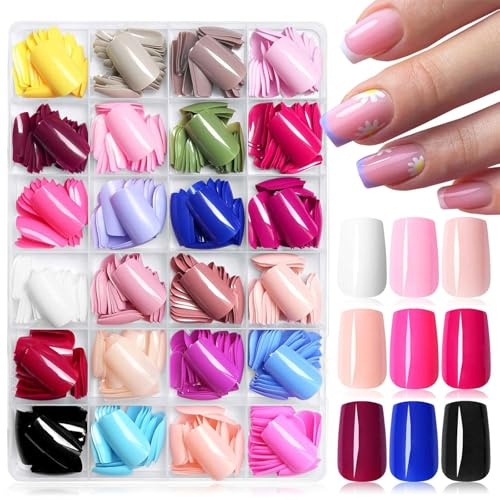 TESGADGETS 576-piece set of square, medium-sized artificial nails for sticking on, medium-sized acrylic stick-on nails, artificial nails for sticking on
